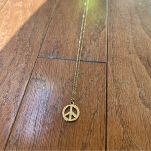 Gold Tone Peace Symbol Necklace